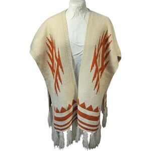 Open Knit Cardigan Duster Tribal Aztec Boho Western Cowgirl Cozy Fringe One Size